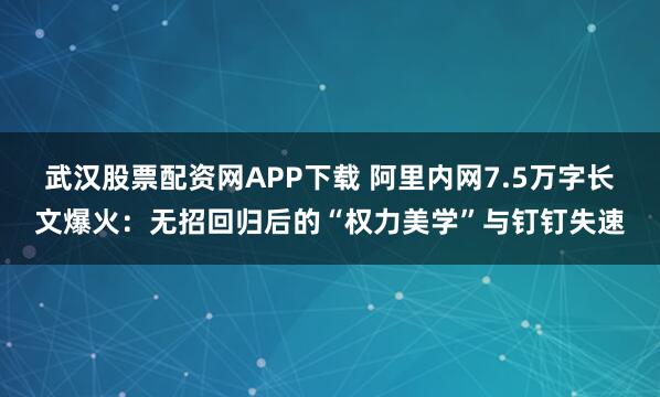 武汉股票配资网APP下载 阿里内网7.5万字长文爆火：无招回归后的“权力美学”与钉钉失速